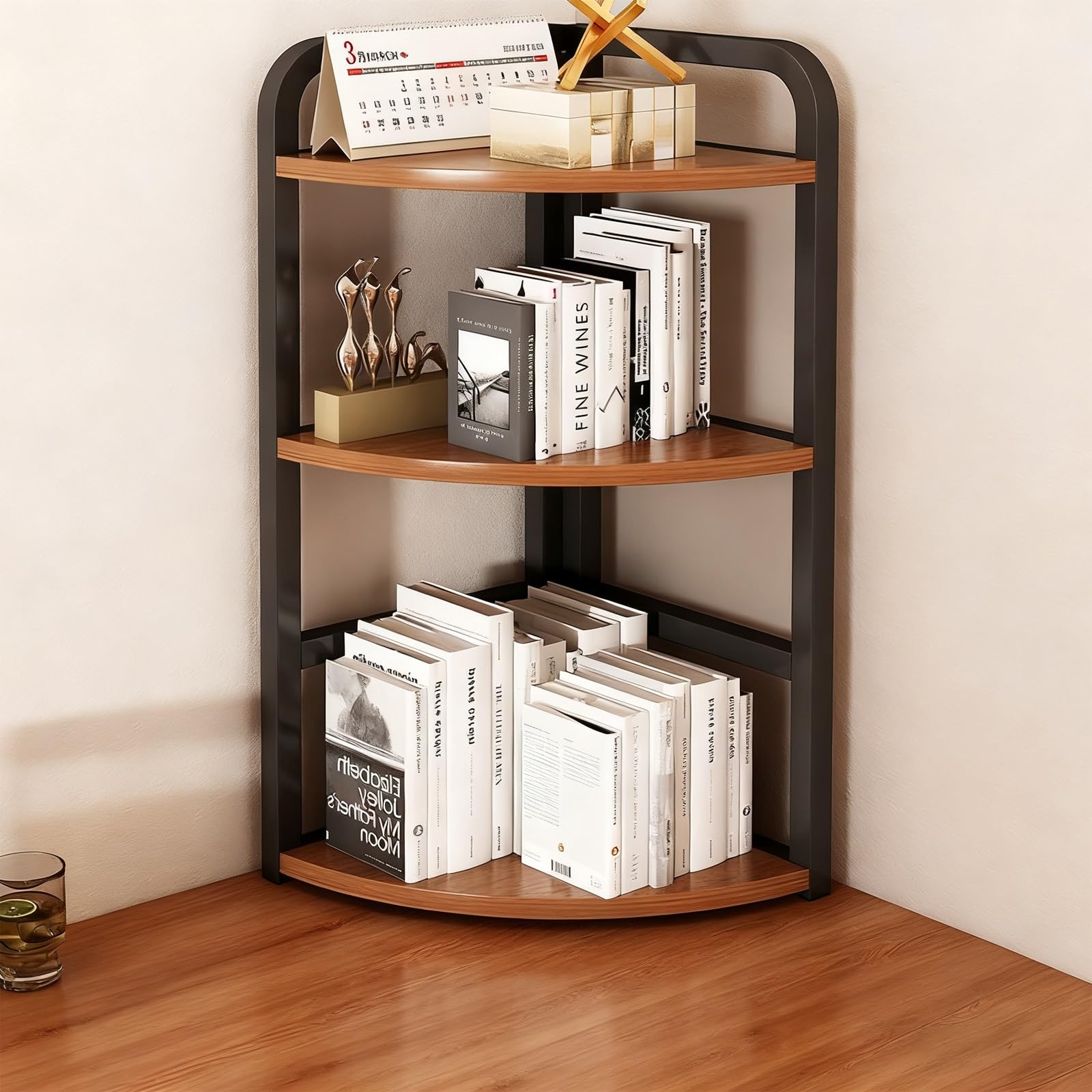 Bureau d'angle noir et blanc à 2 niveaux avec 3 étagères de rangement pour petit espace 65cm