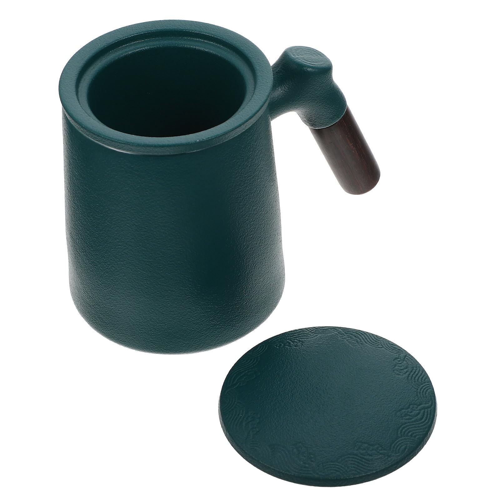 Taza de Infusión de Té Cerámica con Filtro Integrado y Tapa, Juego de 3 Piezas Color Verde, Antideslizante y Resistente al Calor, Adecuado para Oficina y Hogar