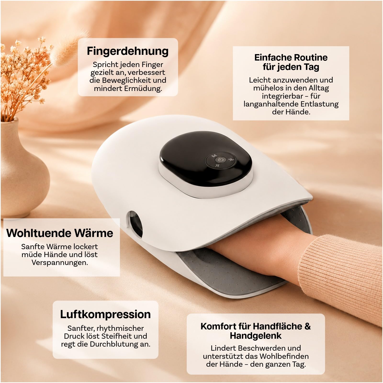 Handmassagegerät mit Wärme und Kompression von MMOBIEL – Kabelloses Smart Handmassager für Arthritis & Karpaltunnelsyndrom mit Fingerstreckung, 3 Wärmestufen & 5 Intensitäten – Geschenk für Frau/Mann