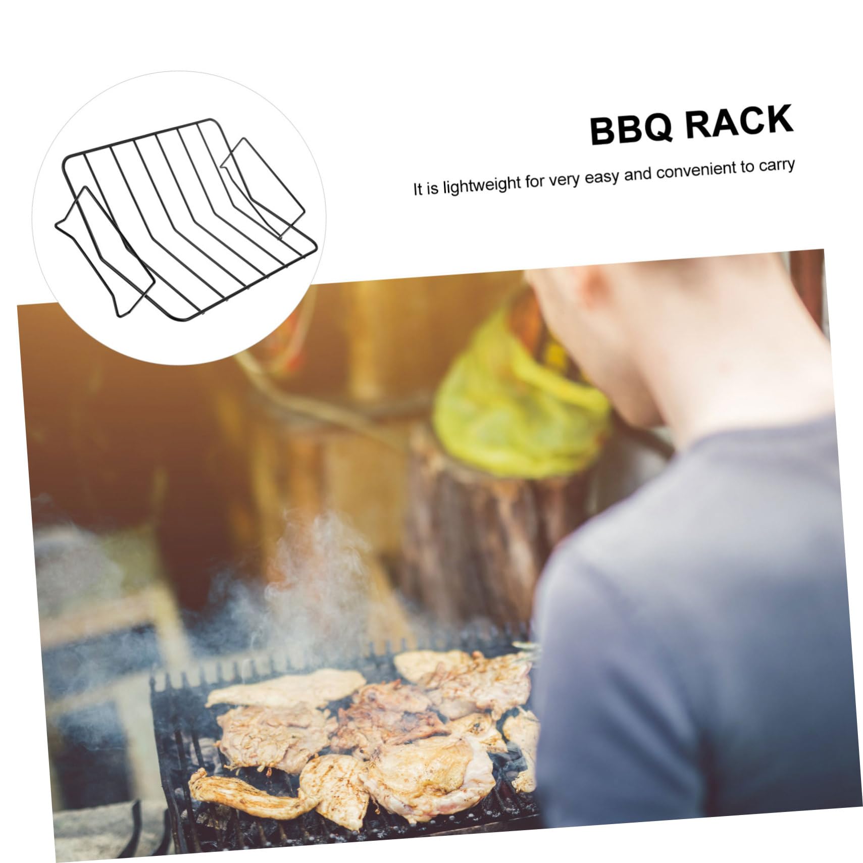 BESTonZON Supporto Grigliare Carne e Pollo Facilità Nero Leggero e Portatile per Barbecue in Acciaio al Carbonio per attività Barbecue All'aperto