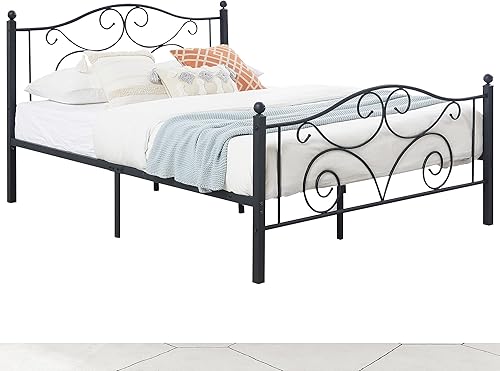 Miniatura 8 de VECELO Base de cama de tamaño matrimonial con cabecero y estribo, soporte de listones de metal resistente, base de colchón de plataforma, no