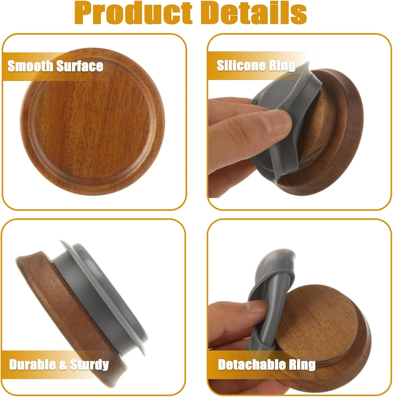QTLCOHD 12 Pack Regular Mouth Mason Jar Lids | Acacia Wooden Storage Canning Lids with Airtight Silicone Seal for Ball Mason Kerr Jars