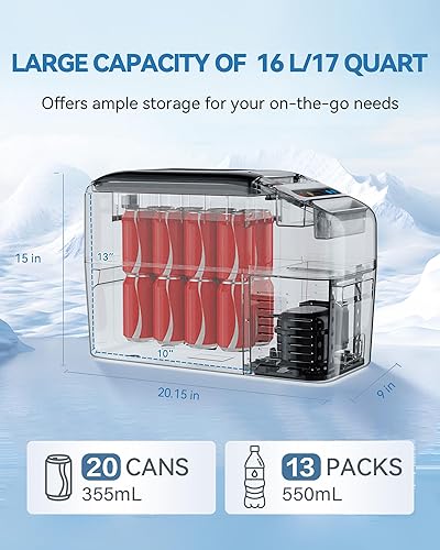 Miniatura 2 de Refrigerador portátil para automóvil, refrigerador de 12 voltios, diseño delgado, 0  50, enfriador eléctrico de 17 cuartos (16 L), enfriador de 12 V
