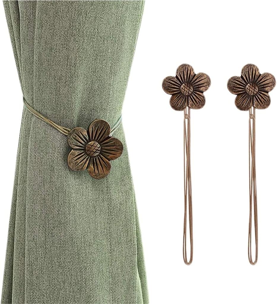Curtain Magnet Buckle A Pair of Pastoral Flowers Indoor Bedroom Living Room Soft Decorative(E)