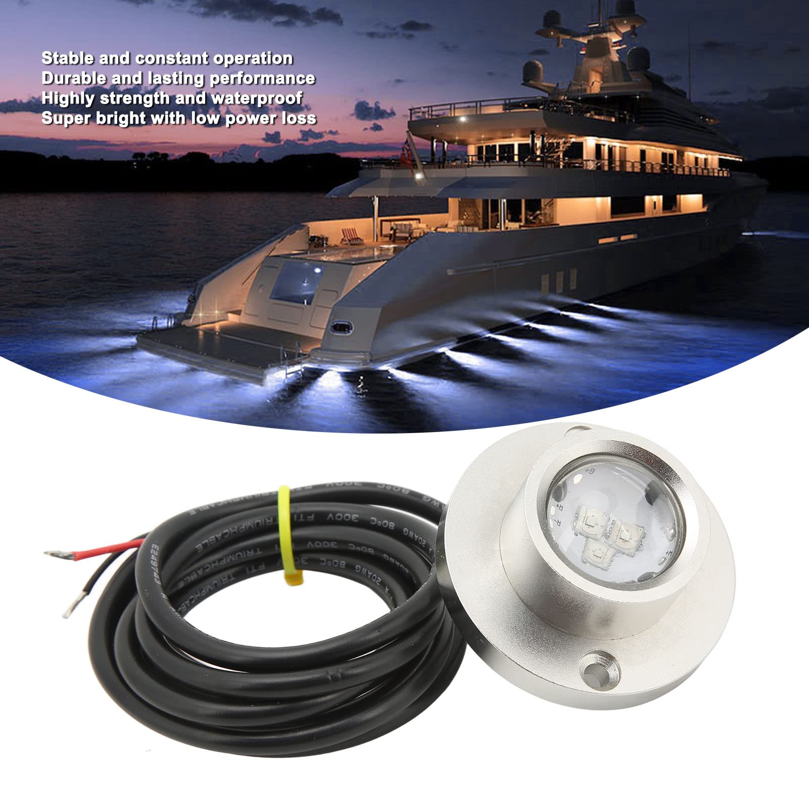 Luce Subacquea a LED Marina, DC 12V 24V 5W IP68 3 Perline Lampada a LED Luce Subacquea Marina Universale per Illuminazione Sull'Acqua di Yacht per Barche (Bianco)