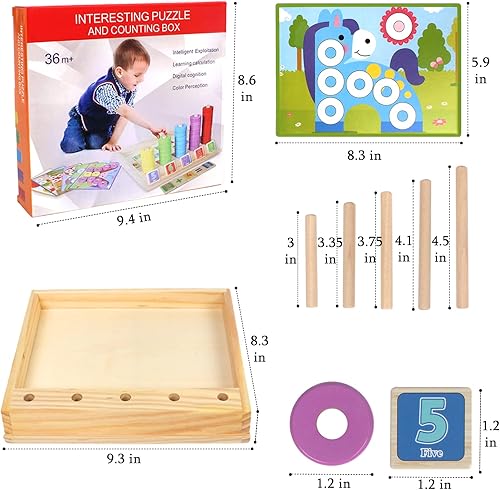Miniatura 6 de SANKUU Rompecabezas de madera para contar, aprendizaje preescolar, juguetes educativos de matemáticas para niños pequeños, clasificador de formas de