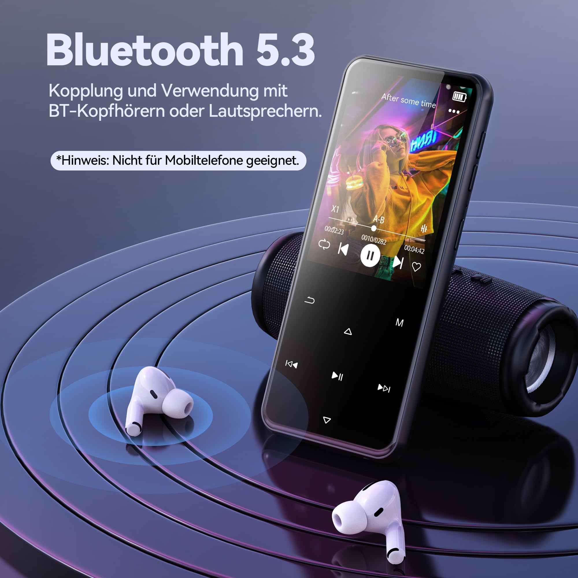 AGPTEK 64GB MP3 Player Bluetooth 5.3 mit 2,4" TFT Farbbildschirm, HiFi Musik Kinder MP3 Player mit Lautsprecher, Touch-Tasten, FM-Radio, E-Book, Aufnahme, Unterstützung bis zu 128 GB, Schwarz