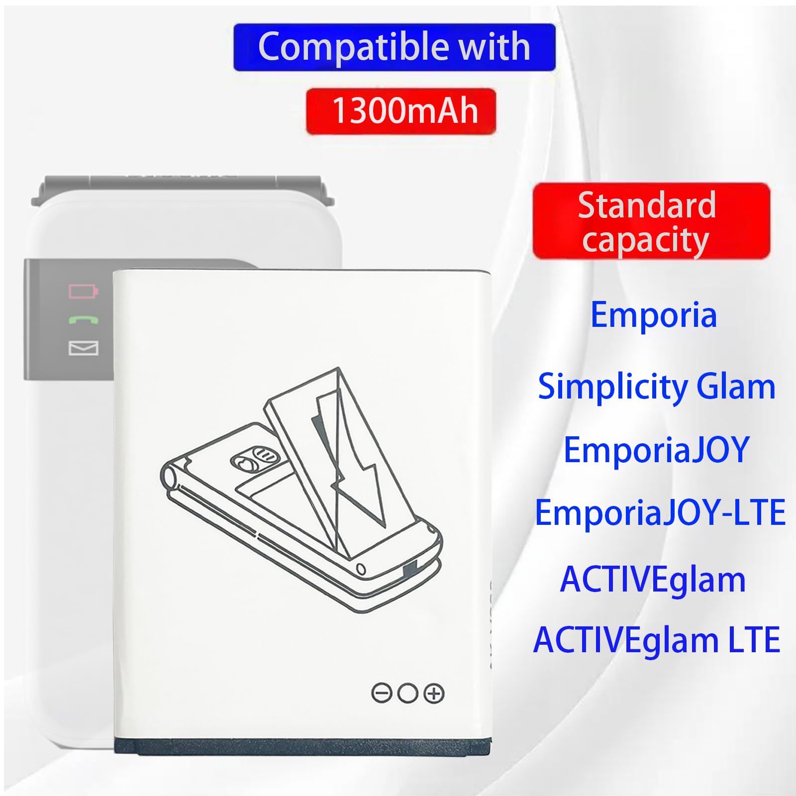 V228 ersatz akku V227 Kompatibel mit Emporia ACTIVEglam,ACTIVEglam LTE,Simplicity Glam, EmporiaJOY und EmporiaJOY-LTE Telefon Senioren Handy