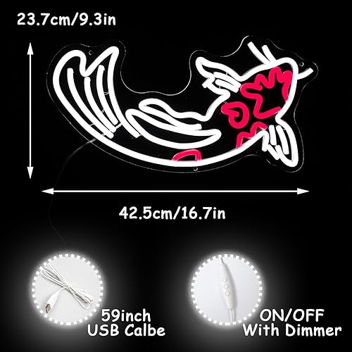 Miniatura 3 de Koi Fish - Letrero de neón para decoración de pared, luz de neón de carpa Koi, luz de neón de pez japonés, letreros de neón LED blancos y rojos,