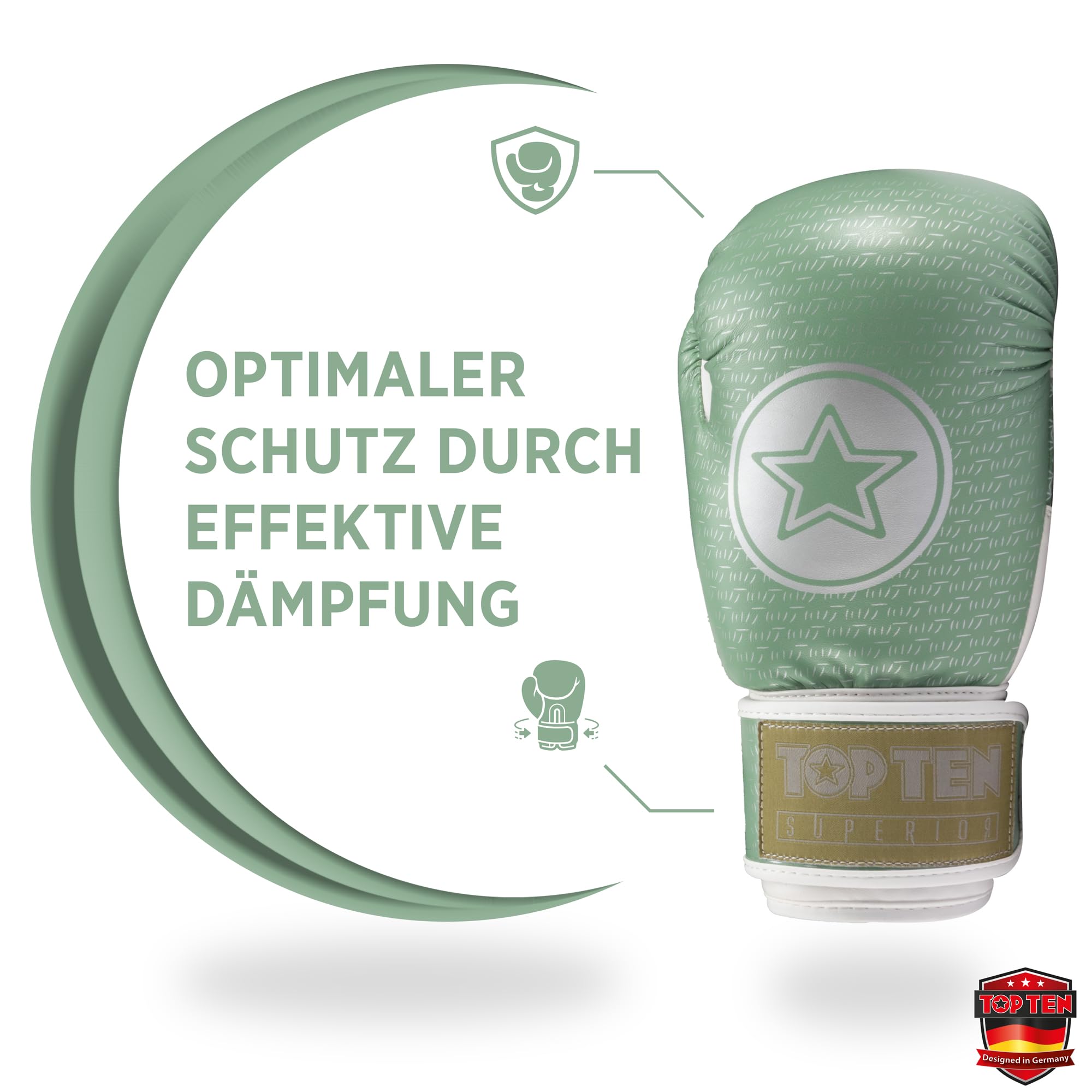 TOP TEN Boxhandschuhe Superior - Ideal für Kinder, Jugendliche & Erwachsene - Stylische Profi-Optik & Maximaler Schutz - PPS-Dämpfung für kleine Hände – 10oz 12 oz
