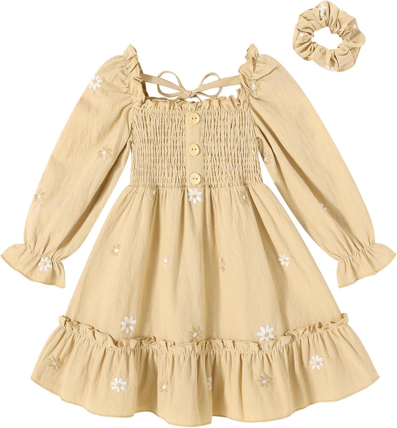 Happy Town Toddler Girl Dress Long Sleeve Linen Vintage Baby Fall Winter Outfits Clothes
