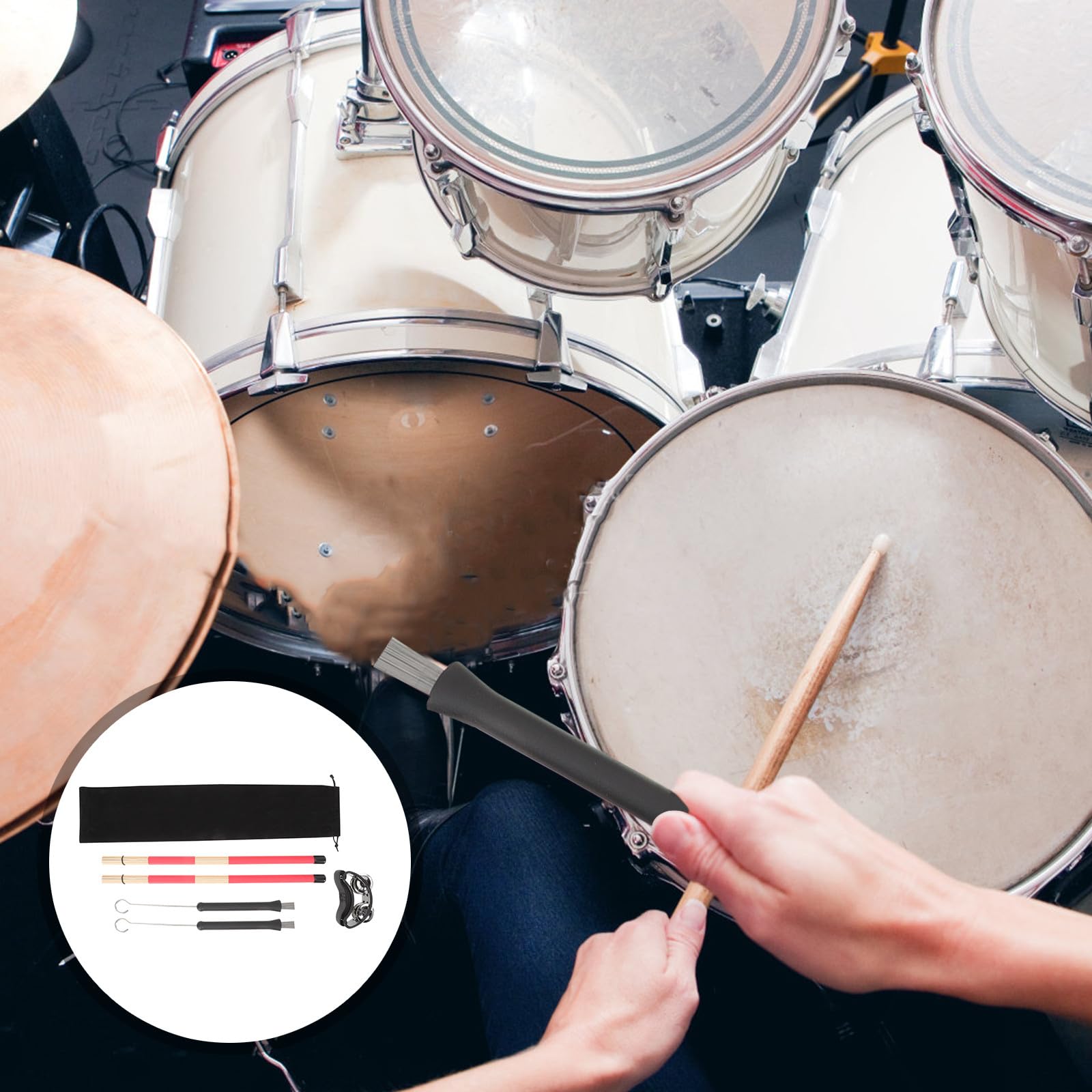 Juego de Accesorios para Batería con Cepillos de Bambú y Metal, Alta Durabilidad y Multiuso para Baterías de Jazz y Sets de Percusión