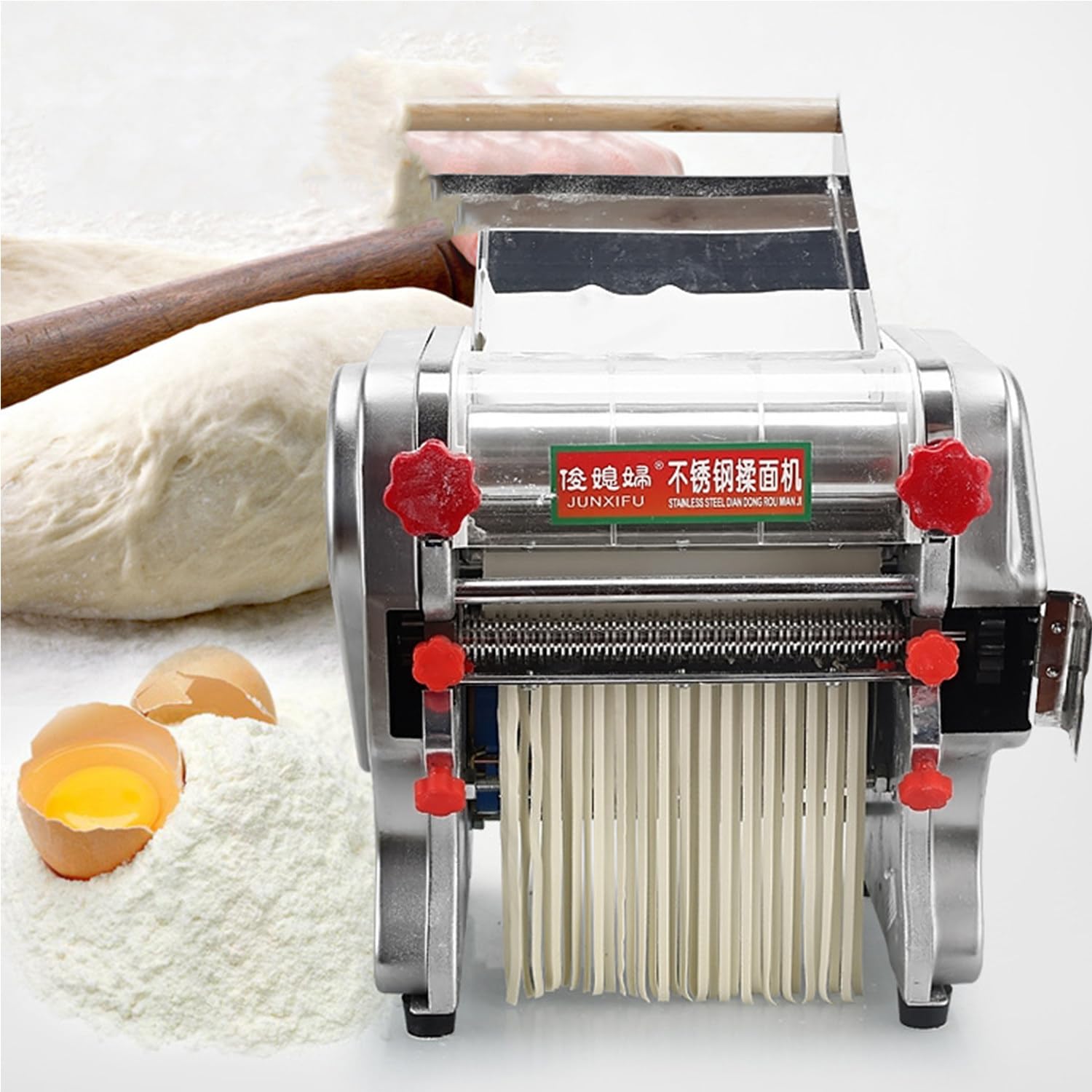 JKJZSALJ Stainless Steel Pasta Maker Machine,Electric Pasta Makers Machine Thickness Settings,Includes Secure Clamp,Pasta Cutter Spaghetti Measurer,180