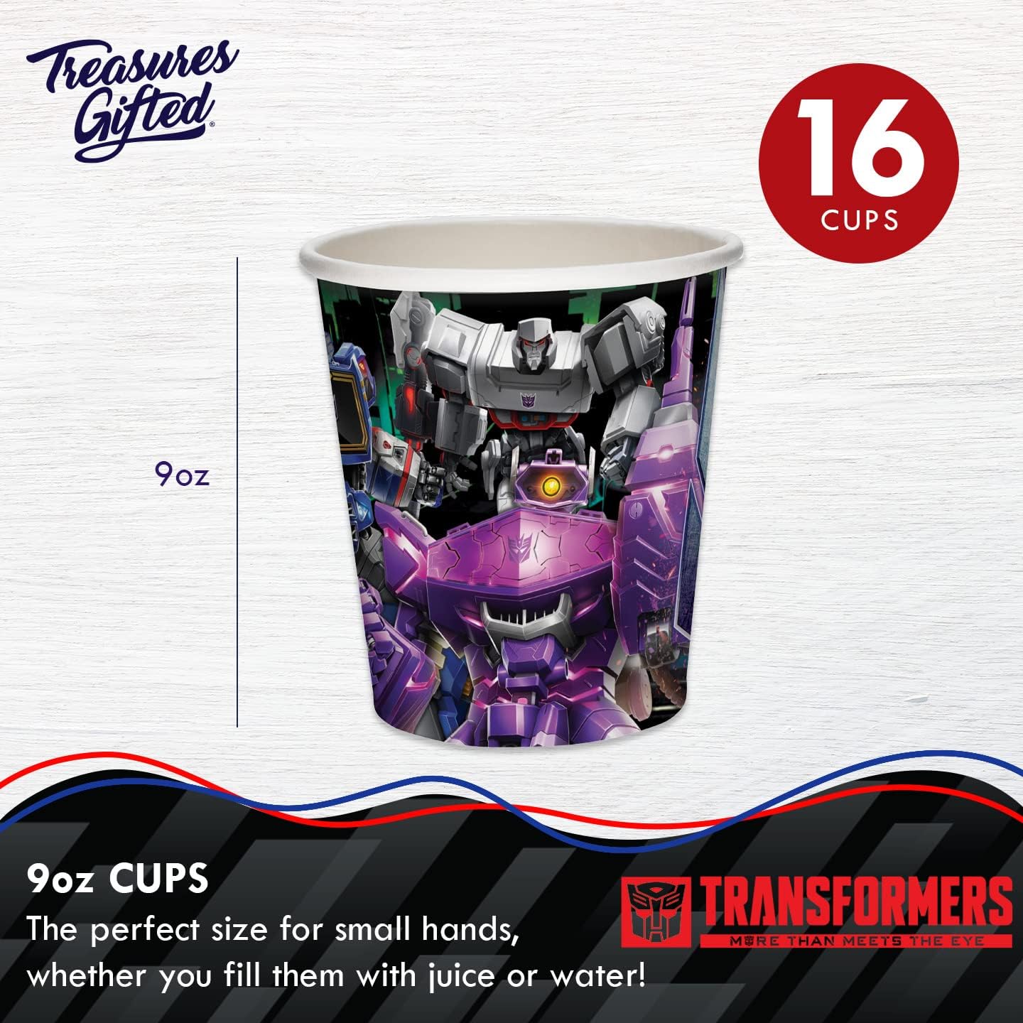 Treasures Gifted Officially Licensed Transformers 16ct - 9oz Party Cups - Decepticons - Birthday Party Supplies - Birthday Decorations