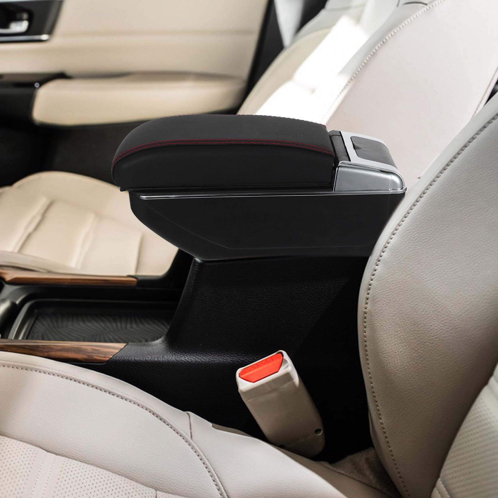 Accoudoir de Voiture Rangement, Largeur Réglable, Plastique Noir