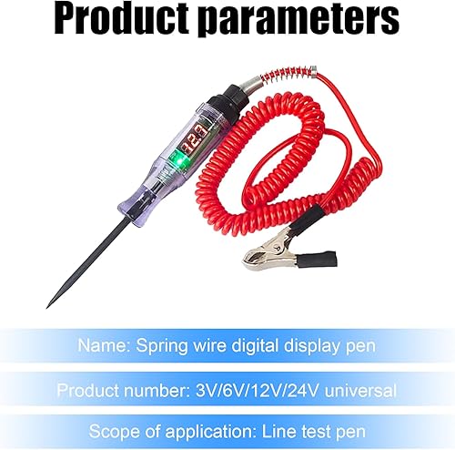 Miniatura 3 de Sodcay 1 bolígrafo eléctrico digital para automóvil, 6V-12V-24V CC, luz de prueba con cable de resorte extendido de 5.9 pies, sonda probadora de