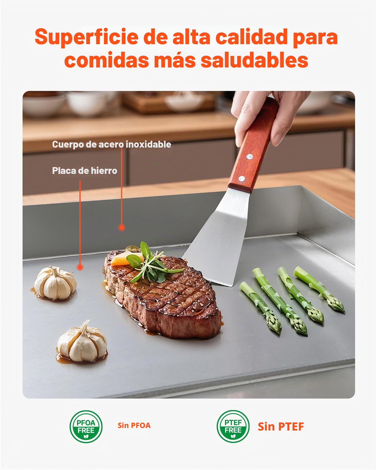 VEVOR Plancha Eléctrica Profesional 725x400 mm 4400 W, Termostato Ajustable de 50 a 300 °C, Placa con Protección contra Salpicaduras, Cuerpo de Acero Inoxidable, para Uso en Interiores y Exteriores