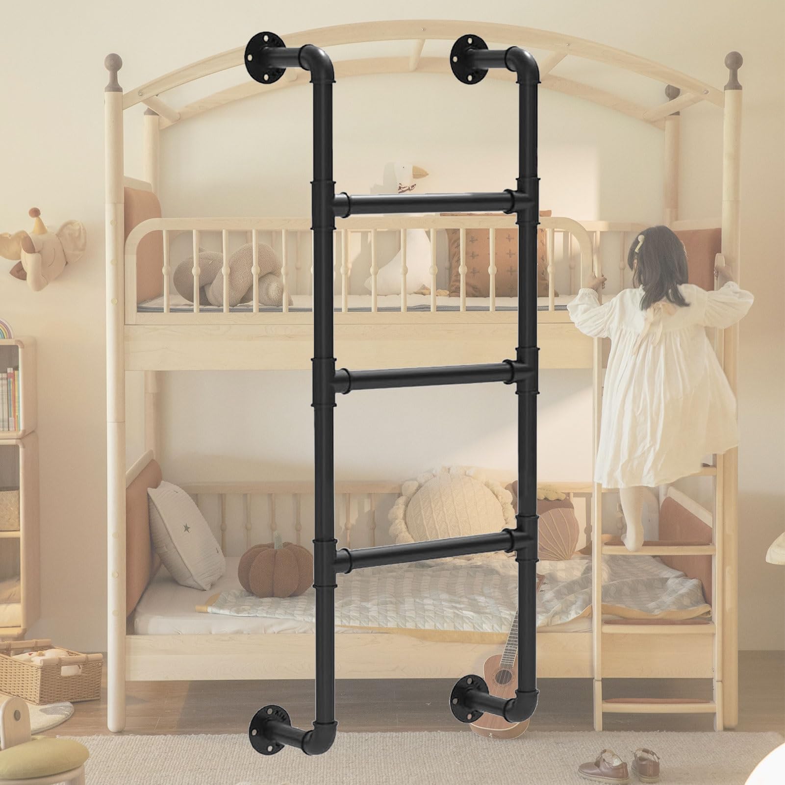 Échelle de lit superposé noire peu encombrante 100cm à 150cm pour dortoir et loft