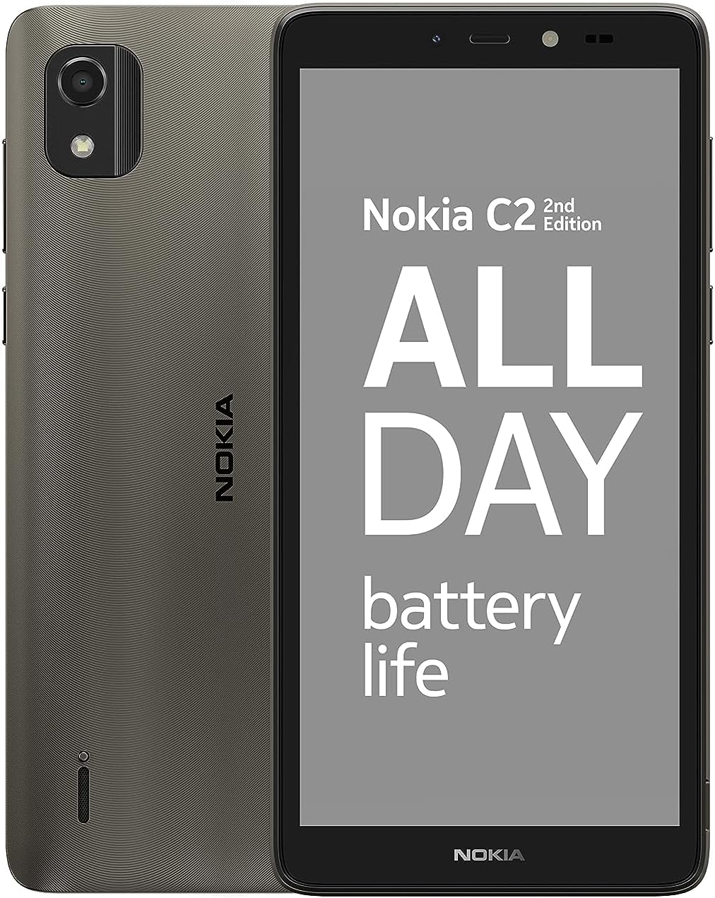 Nokia C2 2nd Edition 5.7” Smartphone with all-day battery life, 5MP & 2MP cameras, Android 11 (Go edition), MicroSD card slot supports up to 256GB, 2 years quarterly security updates, Dual SIM - Grey
