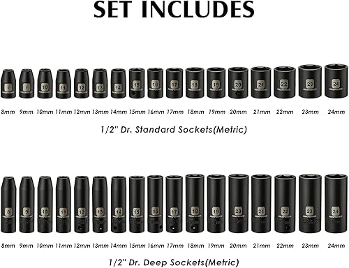 Miniatura 4 de MIXPOWER Juego maestro de llaves de impacto de 70 piezas de 1/2 pulgada, SAE y métrico, 5/16 pulgadas a 1-1/4 pulgadas y 0.315-0.945 in poco
