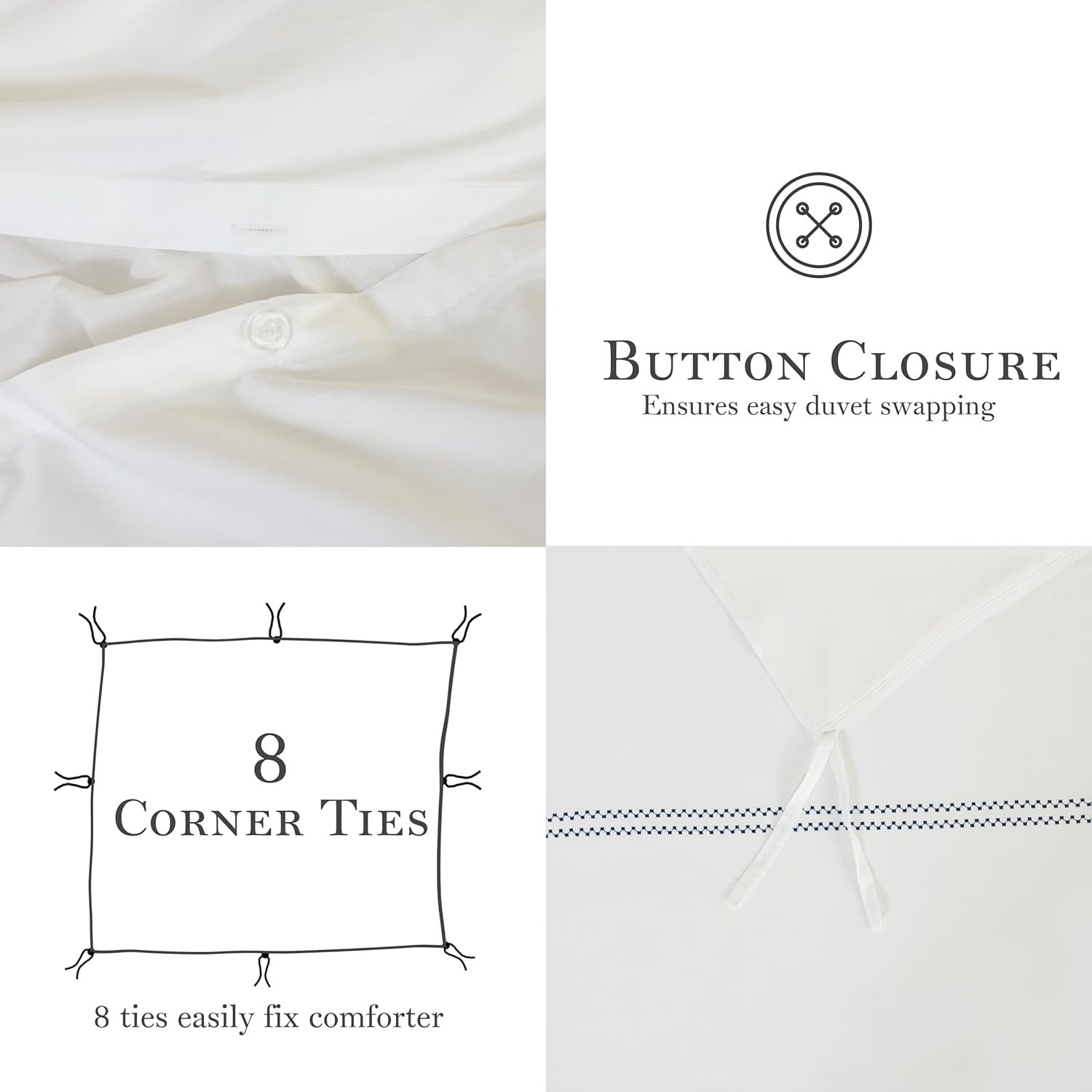 Dreamology White Duvet Cover Luxury Hotel-Quality 100% Cotton Sateen T300 Embroidered Duvet Cover with 2 Pillow Shams Hypoallergenic Button Closure 3 Pieces (Chevron Navyblue, Queen)