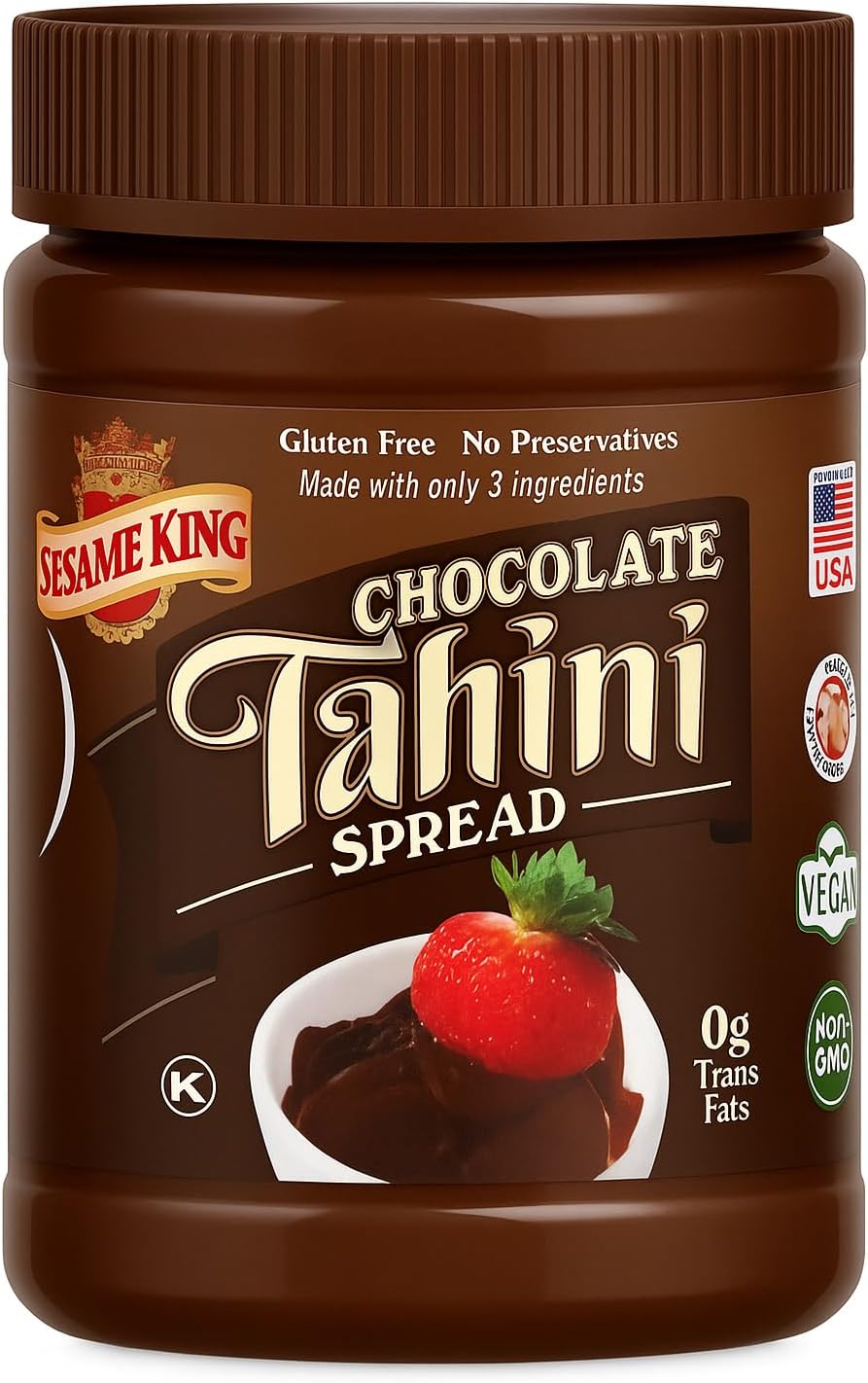 Sesame King Chocolate Sesame Tahini Spread - 16 oz | Dairy-Free, Nut-Free, Gluten-Free, Palm Oil-Free | 3 Simple Ingredients | Protein source | Better for you alternative to other sweat spreads - Made in the USA