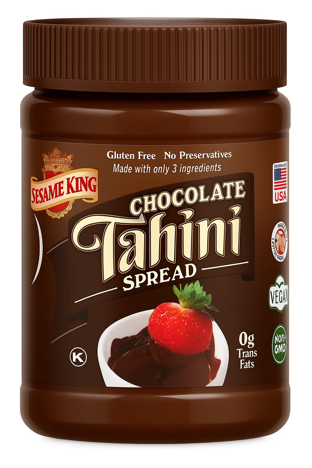 Sesame King Chocolate Sesame Tahini Spread - 16 oz | Dairy-Free, Nut-Free, Gluten-Free, Palm Oil-Free | 3 Simple Ingredients | Protein source | Better for you alternative to other sweat spreads - Made in the USA