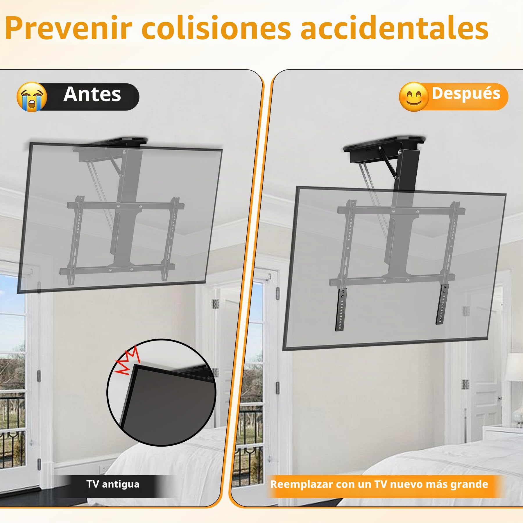 Soporte de extensión para TV, extensor de montaje vertical VESA para soportes de techo de TV, compatible solo con soporte VESA, brazos de extensión ajustables para televisores a menor altura