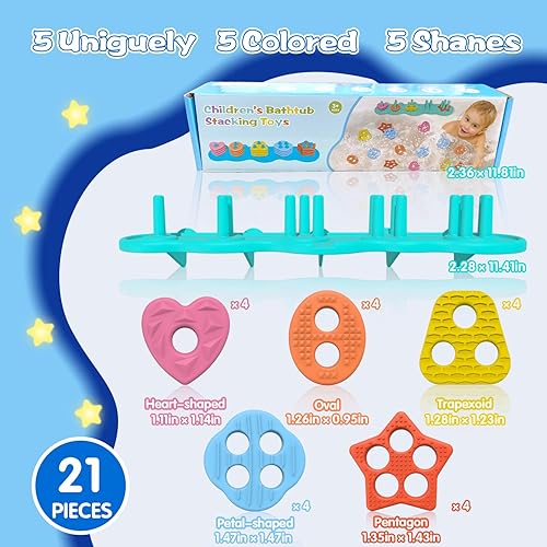 Miniatura 5 de Juguetes de baño con succión para bebé, juguete de baño de silicona sin moho, clasificador y apilable, juguetes sensoriales y el mejor regalo para