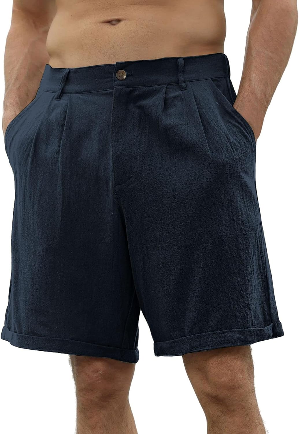Maiyifu-GJ Men's Linen Shorts Summer Casual Cotton Linen Beach Shorts Lightweight Elastic Waist Athletic Short Pants