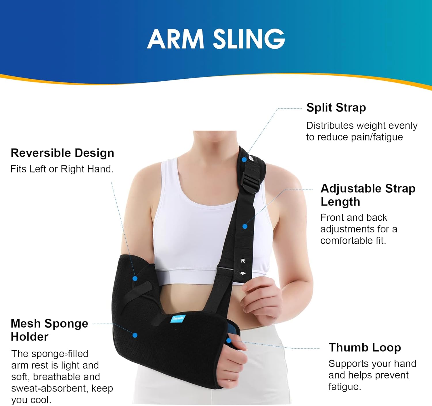 Cozyhealth Arm Sling Shoulder Injury Immobilizer Rotator Cuff Support Brace for Sleeping, Comfortable Medical Sling Arm for Shoulder Injury, Left and Right Arm for Men and Women (Medium) - Image 3