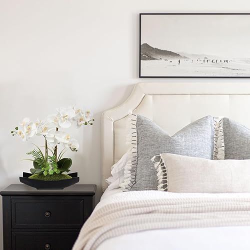 Miniatura 43 de Briful Orchids Flores artificiales de 15 pulgadas, orquídea Phalaenopsis blanca con macetas plateadas, planta de orquídea sintética de tacto real