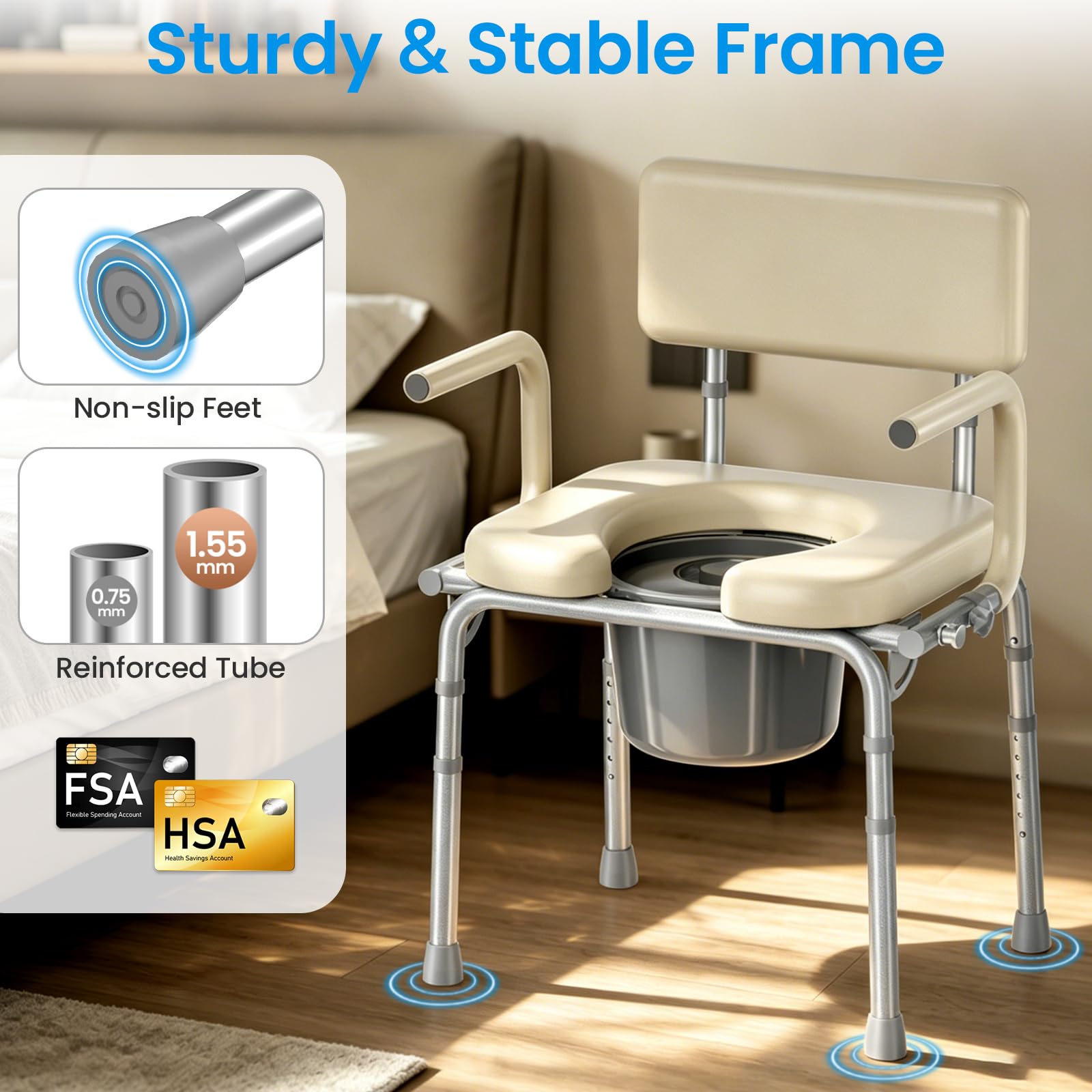Drop Arm Bedside Commode - Easy Transfers -3