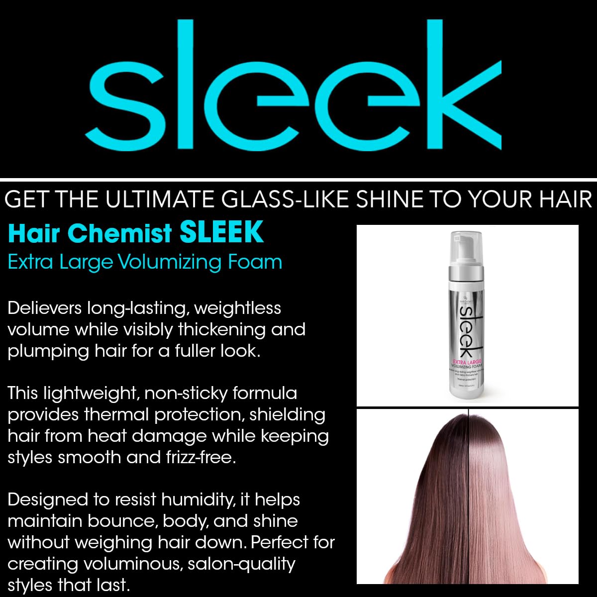 Hair Chemist SLEEK Extra Large Volumizing Foam 8 oz. - Natural Hair Volume & Thermal Protectant, Frizz Free Volumizing Foam - Image 3