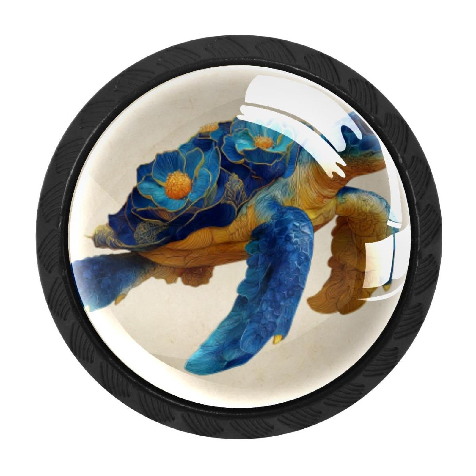 CHENZZZZ 4 Pack Black Sea Turtle Flower (3) Kitchen Handles, Cabinet Pulls Hardware for Cupboard Drawer Knobs Dresser Pulls