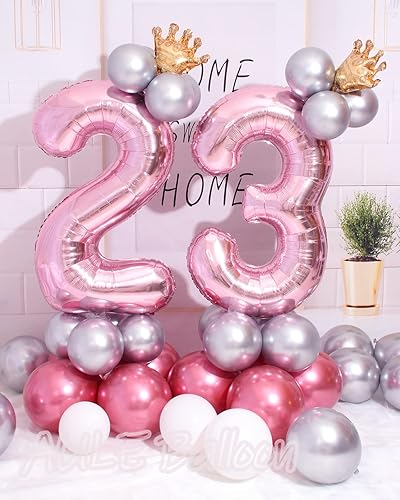 Miniatura 2 de AULE Globos grandes de 40 pulgadas con números de 23 números de aluminio color oro rosa, globos gigantes de helio para fiesta de cumpleaños 23 para