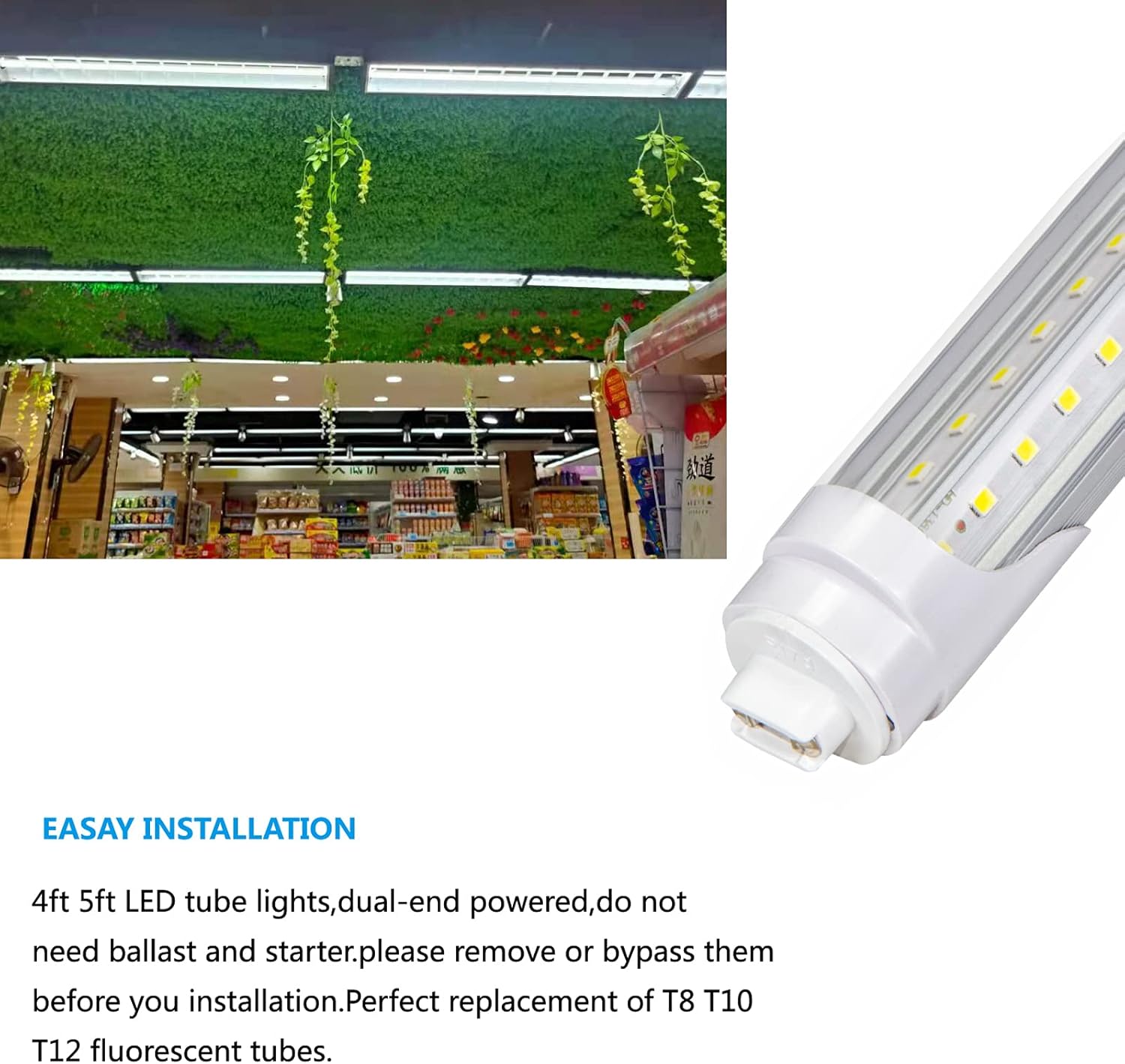 40% Off Discount GOCuces T8 LED Tube Light 5FT(58in) for F60T12/T8/T10 HO Fluorescent Bulb Replacement Lamps. Dual End Powered,Ballast by Pass, V-Shape 270 Degree, Clear Cover,45w White 6500K AC100-277V 10-Pack