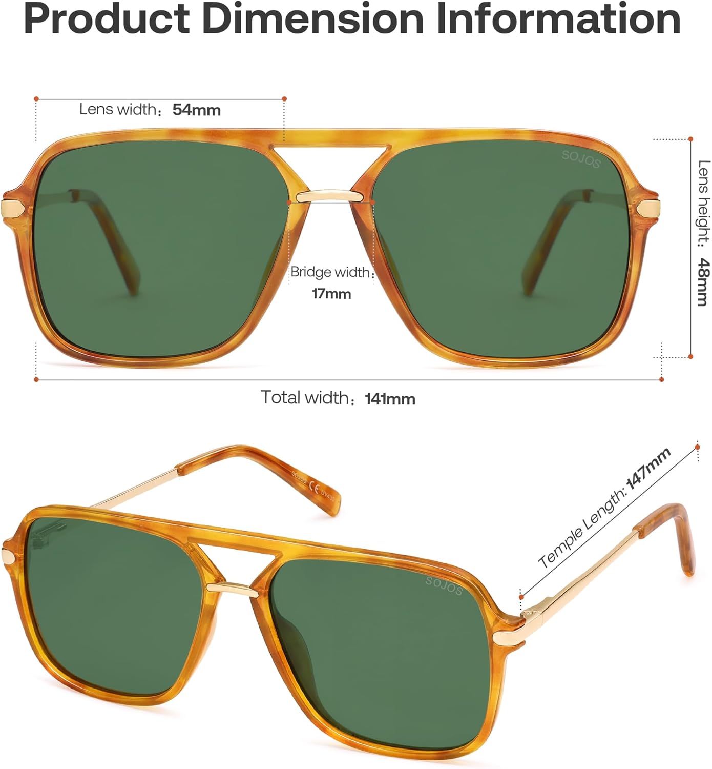 SOJOS Sunglasses for Women & Men, Square, Retro, Polarized Lens, Trendy Aviator, 90s Shades - Image 5