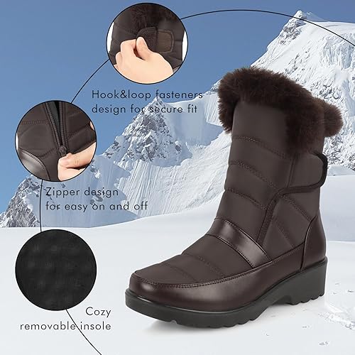 Miniatura 7 de Viapipa Womens Winter Snow Boots Waterproof Mid Calf Boots Outdoor Warm Fur Lined Anti Slip Zipper Comfortable Boot for Women