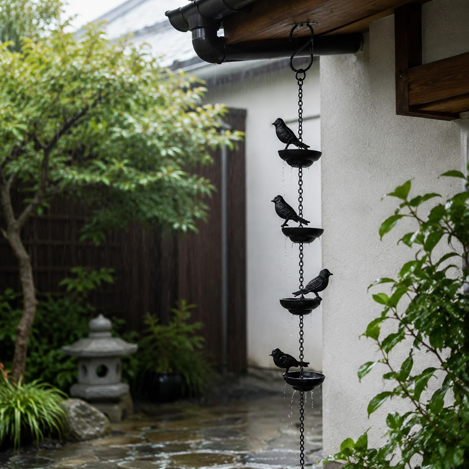 Bird Design Iron Rain Chain 23.6" (60cm), Decorative Downspout Replacement, Rust-Resistant Metal Water Diverter for Gutters, Yard & Patio Decor (Black4) โ image 1