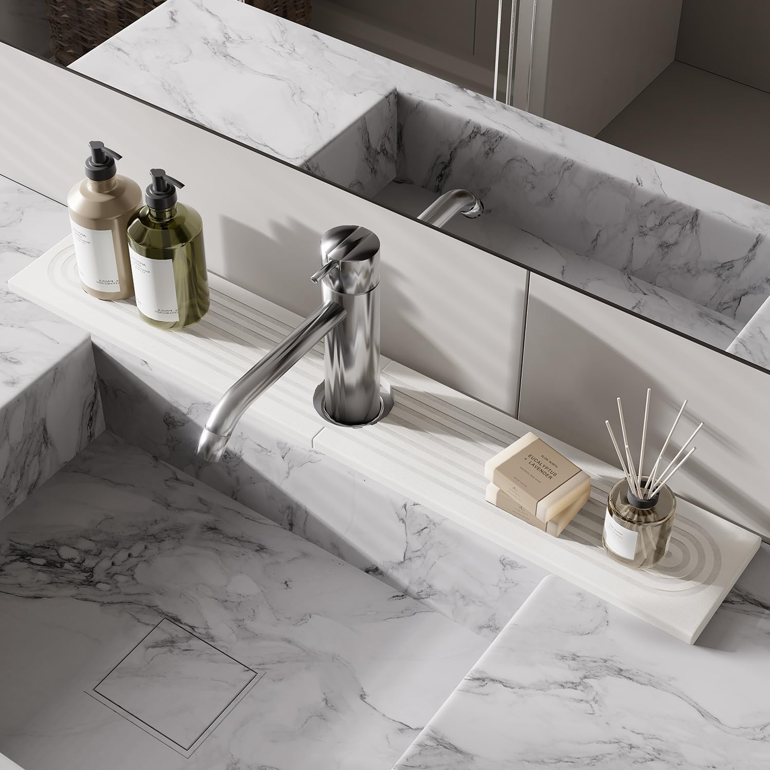 Faucet Mat for Kitchen Sink, 23.6" Diatomite Stone Drying Mat For Kitchen Counter, Prevents Moisture, Super Absorbent, Quick Drying Sink Splash Guard for Bathroom (White) 01 - White 23.6" x 3.9"