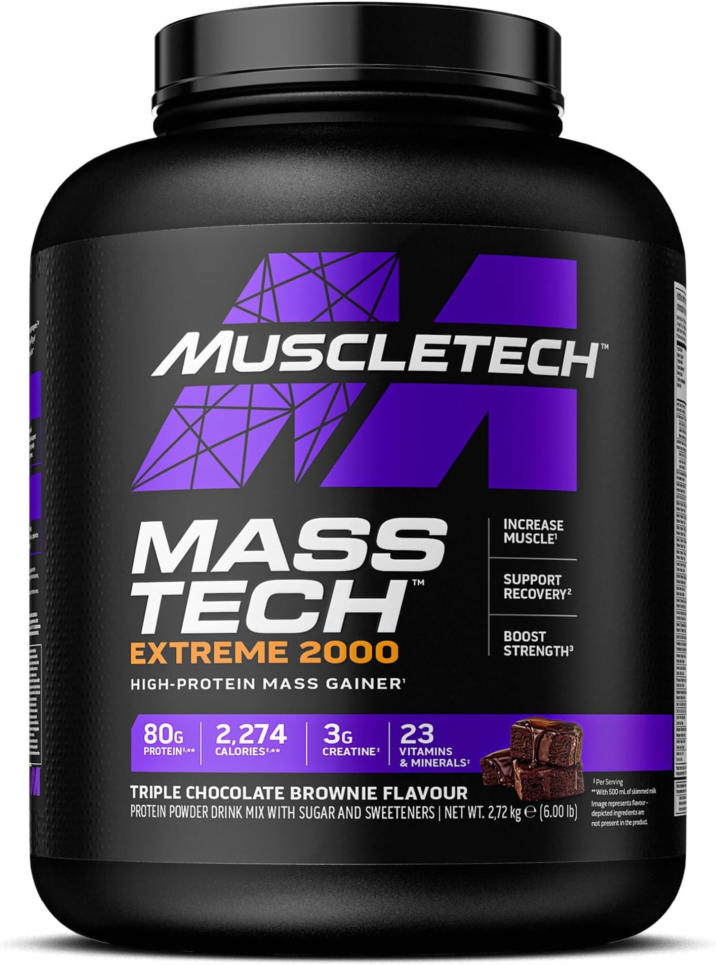 MuscleTech MassTech Extreme Protein Powder, Weight & Muscle Mass Gainer, Whey Mass Protein Powder With 3g Creatine, 80g Protein, 2,274 Calories, 2.72kg, Triple Chocolate