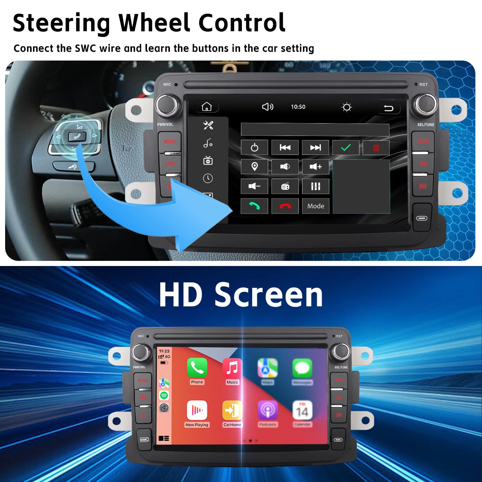 Autoradio per Renault Dacia Sandero Lodgy Logon Capter Duster con Wireless Carplay Android Auto HD Touchscreen Car Radio Stereo con Bluetooth DSP FM RDS +Canbus