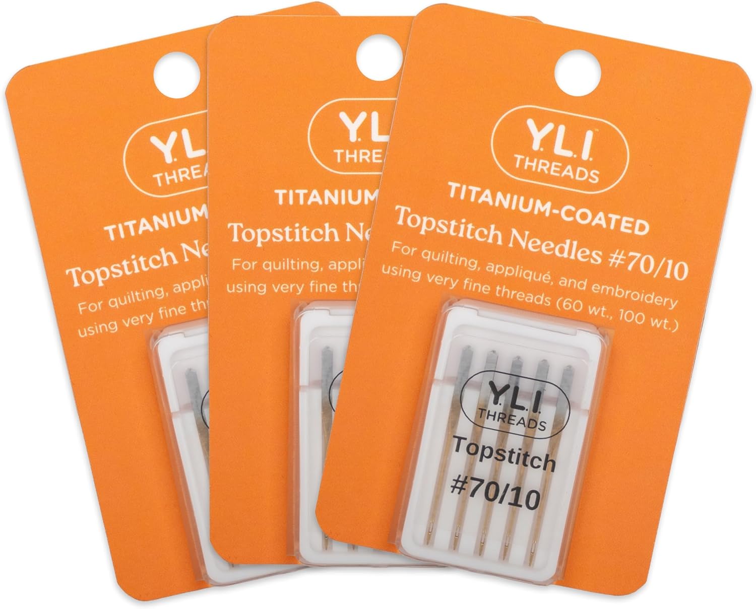 YLI Topstitch Needles, Titanium-Coated #80/12 – Large Eye & Deep Groove Fits All Home Sewing Machines – Pack of 15 Needles