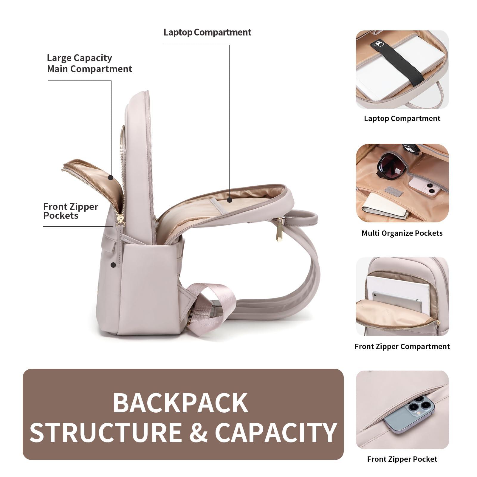 GOLF SUPAGS Zaino Per Portatile PC Donna, Sottile, Antifurto, Per Lavoro, Viaggi, Università, Adatto Per Notebook da 14/15,6 Pollici, Rosa, 15,6 Pollici