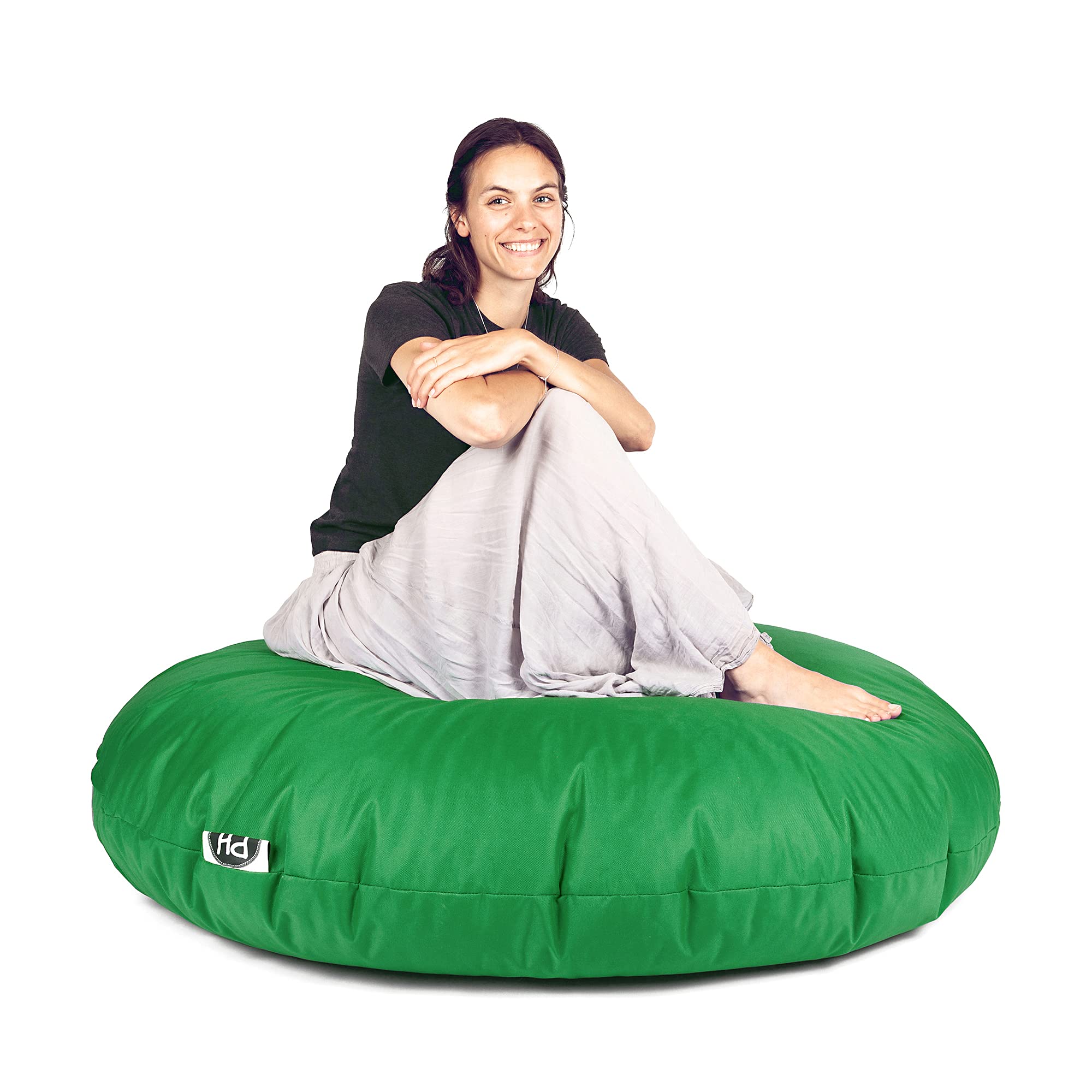 PATCH HOME Patchhome Bean Bag 2 in 1 Seat Cushion Floor Cushion for Adults and Children - Gaming with Filling Cushion Armchair BeanBag (Diameter 100 cm, Green)