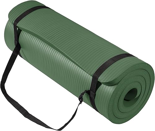 BalanceFrom Tapete de yoga de 1 pulgada extra grueso de alta densidad con superficie antideslizante y correa de transporte para hombres y mujeres,