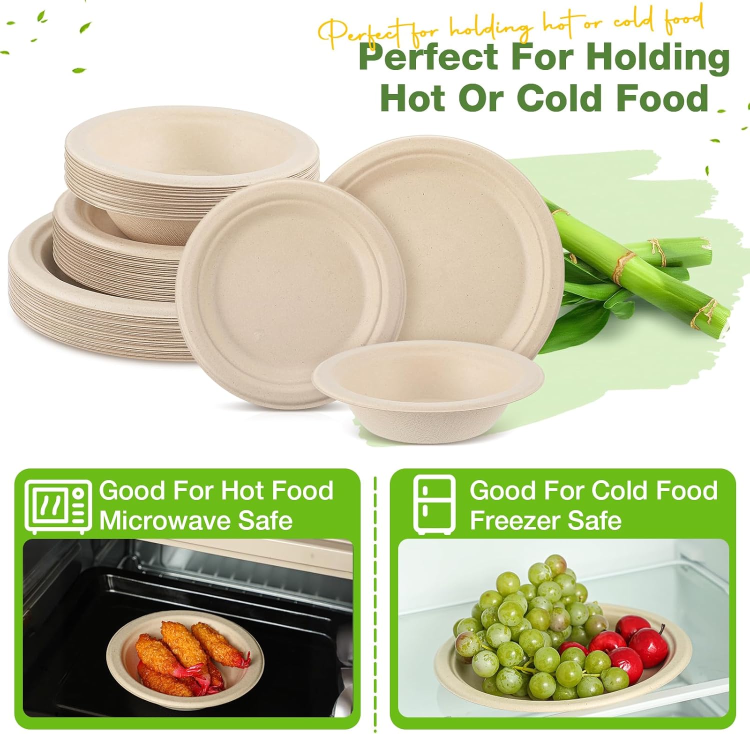 Havawish 75 Pcs Compostable Paper Plates and Bowls Set 7 Inch 9 Inch Disposable Plate 12oz Biodegradable Bowls for 25 Guests Party Dinner Party Supplies Bulk - Image 4