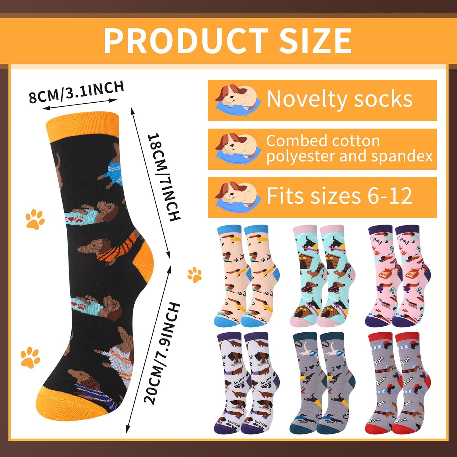 12 Pairs Dachshund Socks for Women Christmas Wiener Dog Casual Crew Socks Cute Cartoon Xmas Funny Gifts for Dog Lover - Image 3