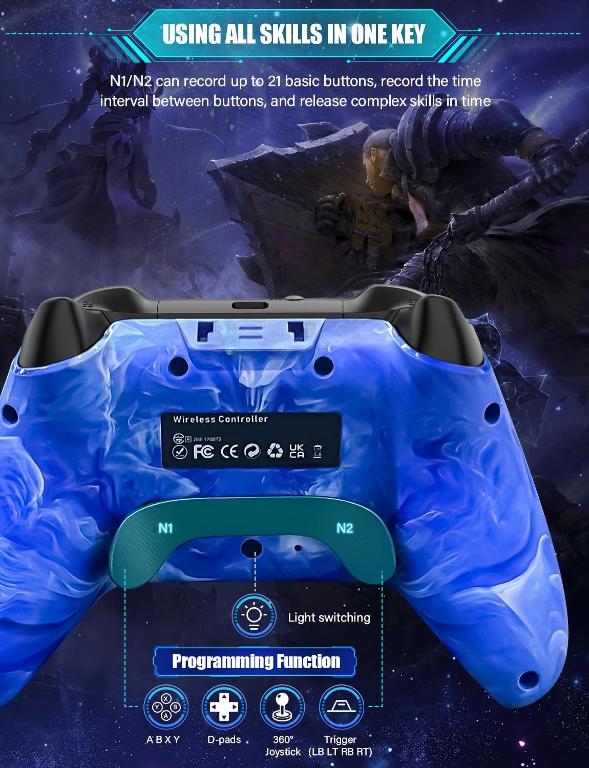 Wireless Switch Controllers for Nintendo Switch/Lite/OLED/Switch 2, 1200mAh Rechargeable Pro Controller, 10 Colors LED Light up, Switch Turbo Remote with Vibration/Motion Control/Turbo/Gyro/Wake up - Image 6